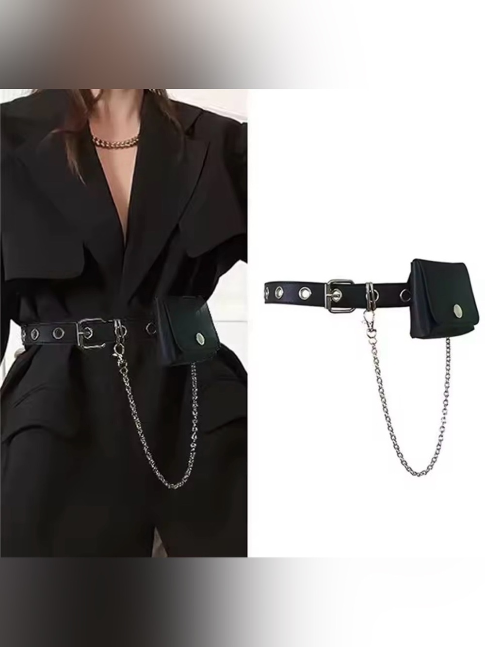 Black Crossbody Chain Bag with Silver Hardware - Picture 11 of 11